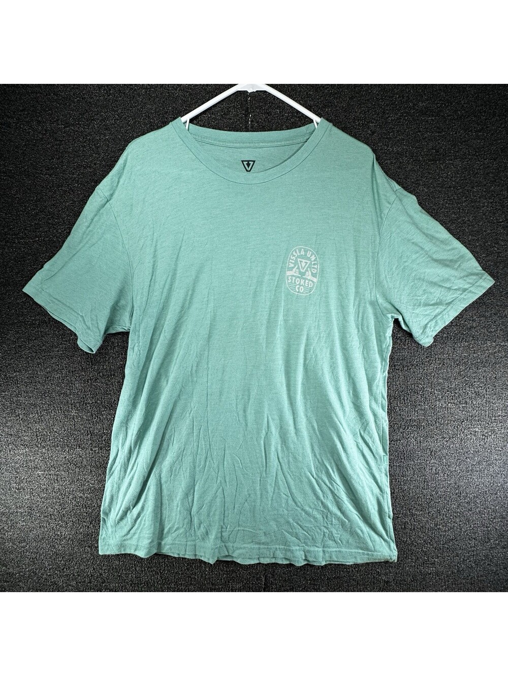 Vissla " Everyday Heather" Stoked Co Logo Graphic T-Shirt (Mint Green, Size XL)
